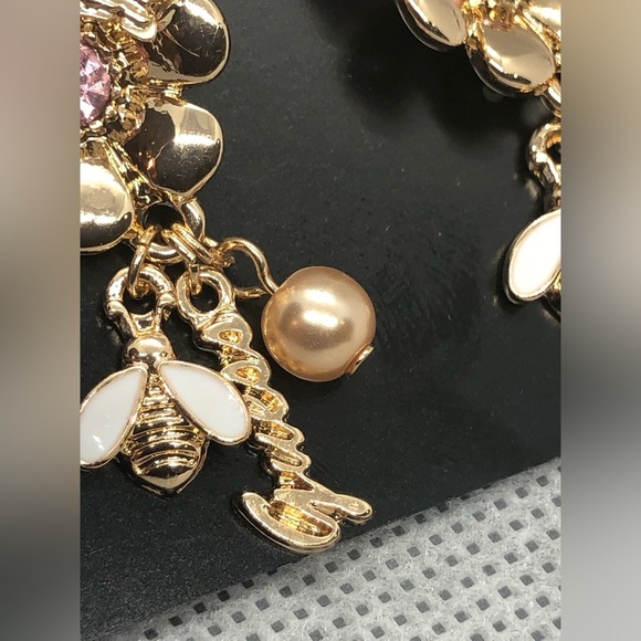 Guess gold tone flower bud pink tourmaline‎ gemstone look dangle charm earrings - Picture 8 of 16